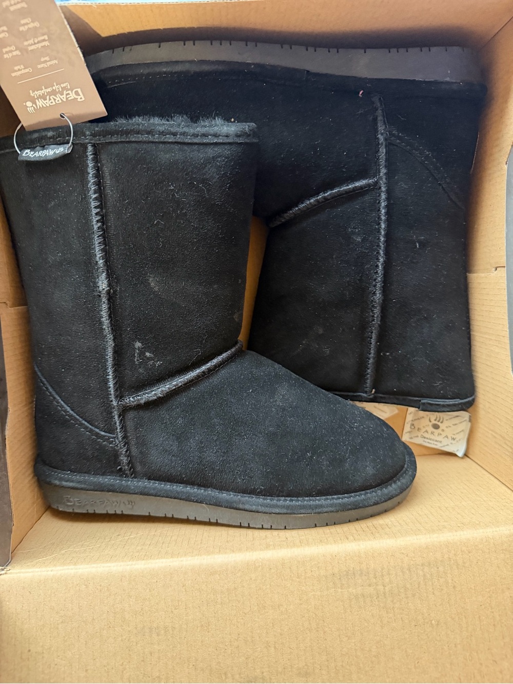 BearPaw Black Suede Mid-Calf Cozy Boots